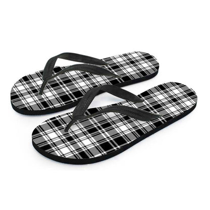 Black And White Plaid Pattern Print Flip Flops