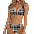 Black And White Plaid Pattern Print Front Bow Tie Bikini