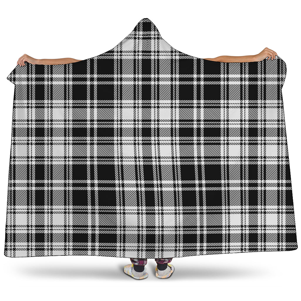 Black And White Plaid Pattern Print Hooded Blanket