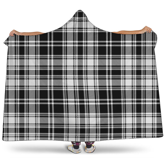 Black And White Plaid Pattern Print Hooded Blanket