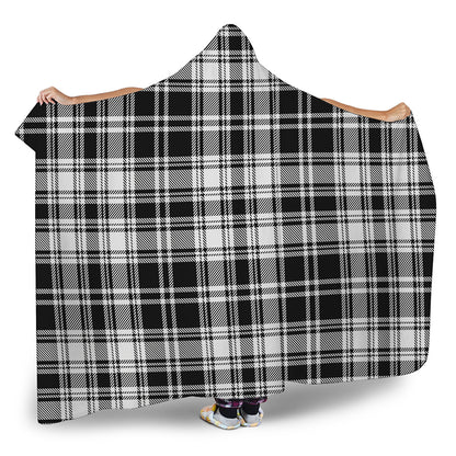 Black And White Plaid Pattern Print Hooded Blanket
