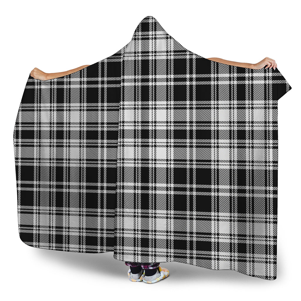Black And White Plaid Pattern Print Hooded Blanket