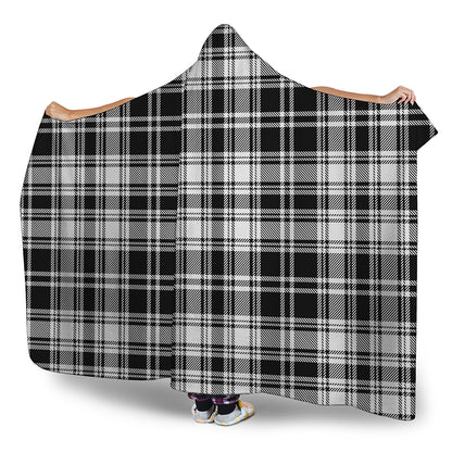 Black And White Plaid Pattern Print Hooded Blanket