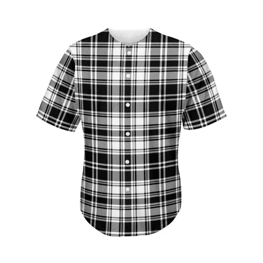 Black And White Plaid Pattern Print Men's Baseball Jersey