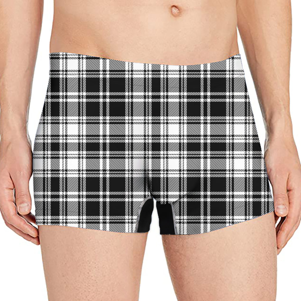 Black And White Plaid Pattern Print Men's Boxer Briefs