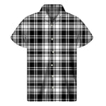 Black And White Plaid Pattern Print Men's Short Sleeve Shirt