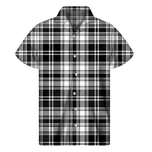 Black And White Plaid Pattern Print Men's Short Sleeve Shirt