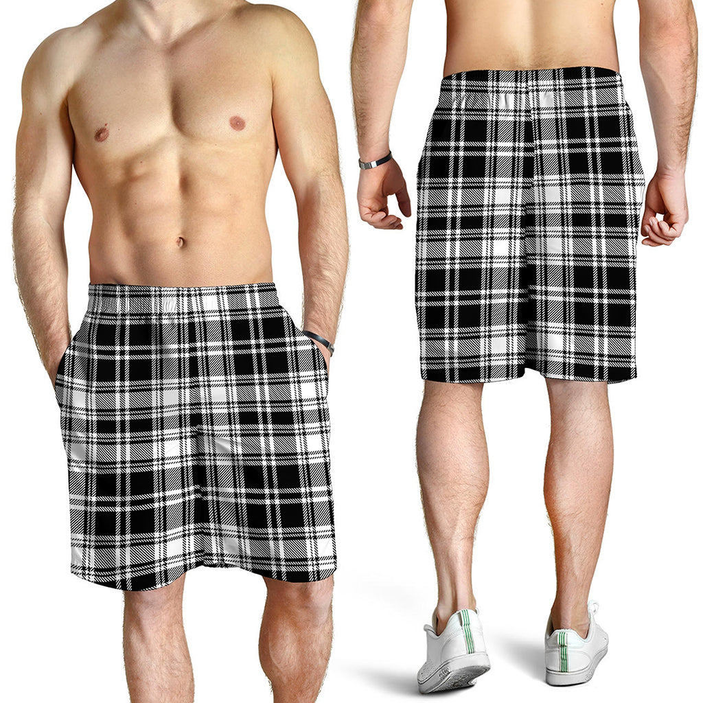 Black And White Plaid Pattern Print Men's Shorts