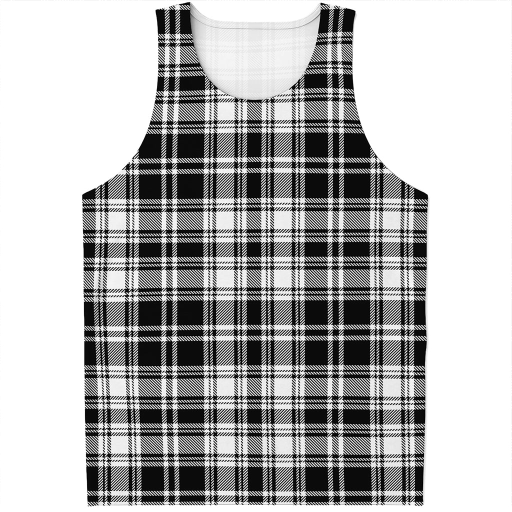 Black And White Plaid Pattern Print Men's Tank Top