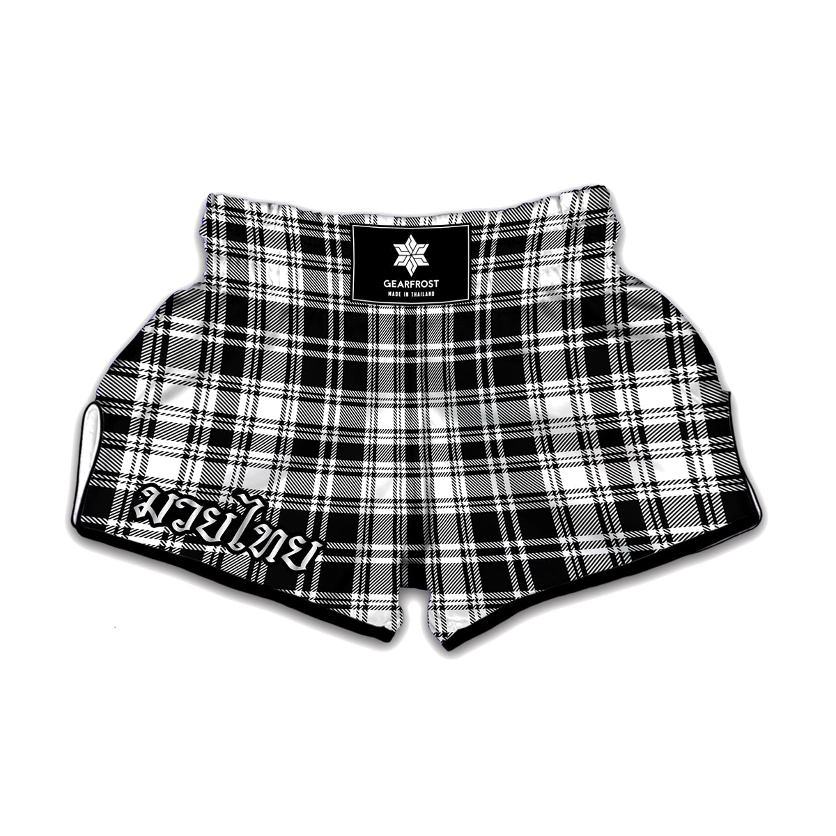 Black And White Plaid Pattern Print Muay Thai Boxing Shorts
