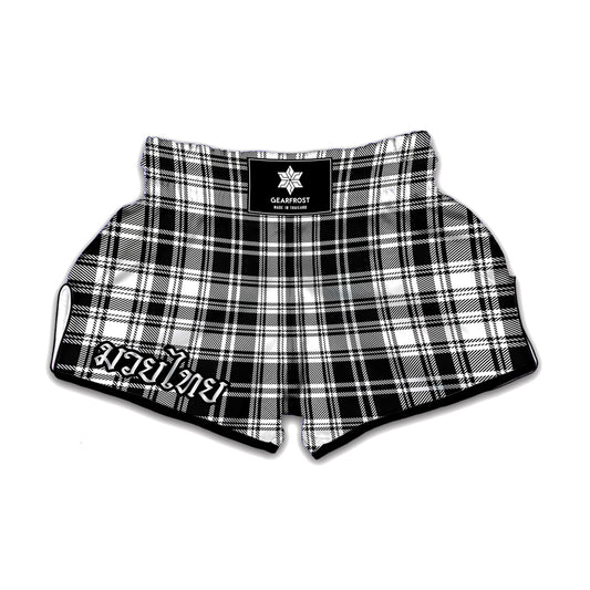 Black And White Plaid Pattern Print Muay Thai Boxing Shorts