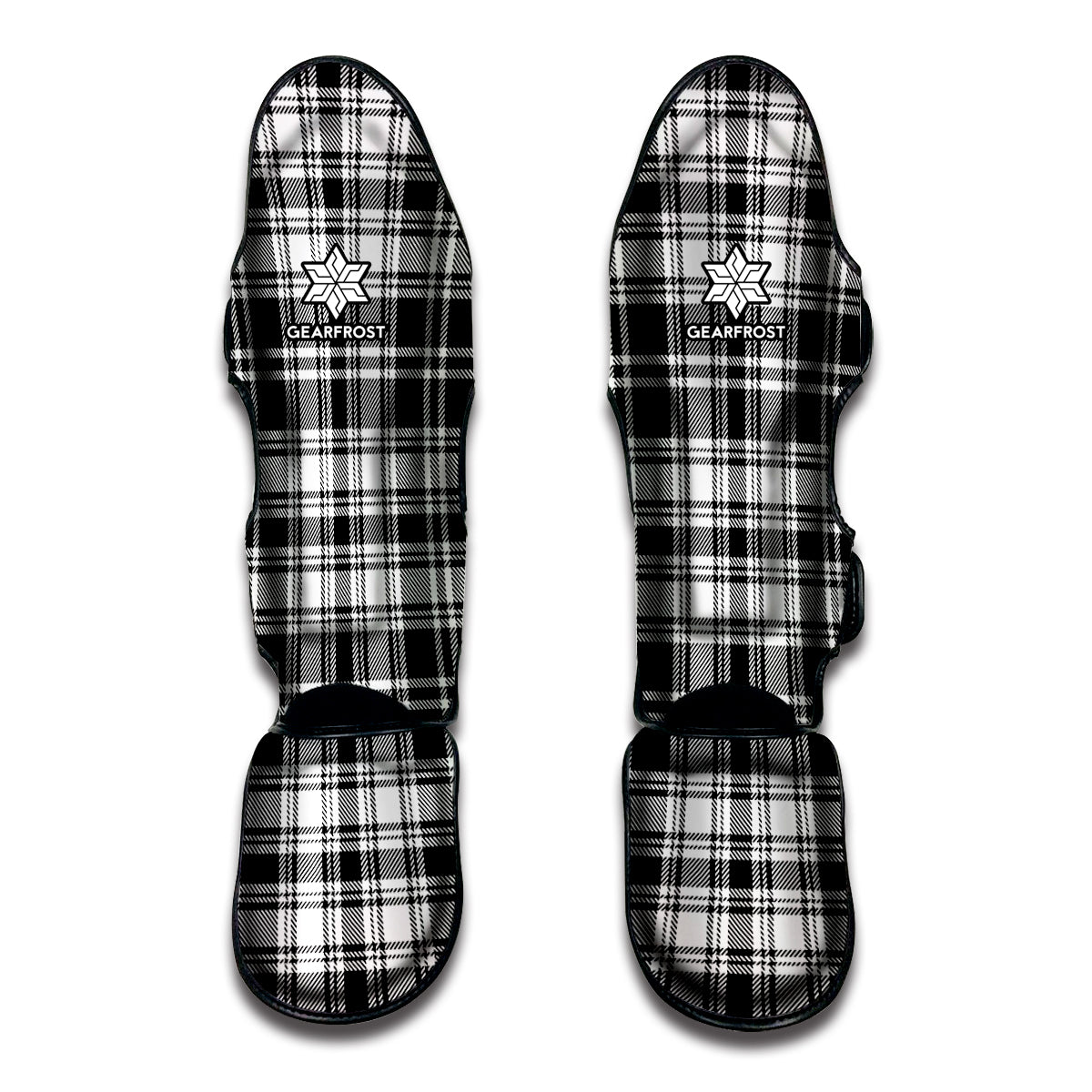 Black And White Plaid Pattern Print Muay Thai Shin Guard