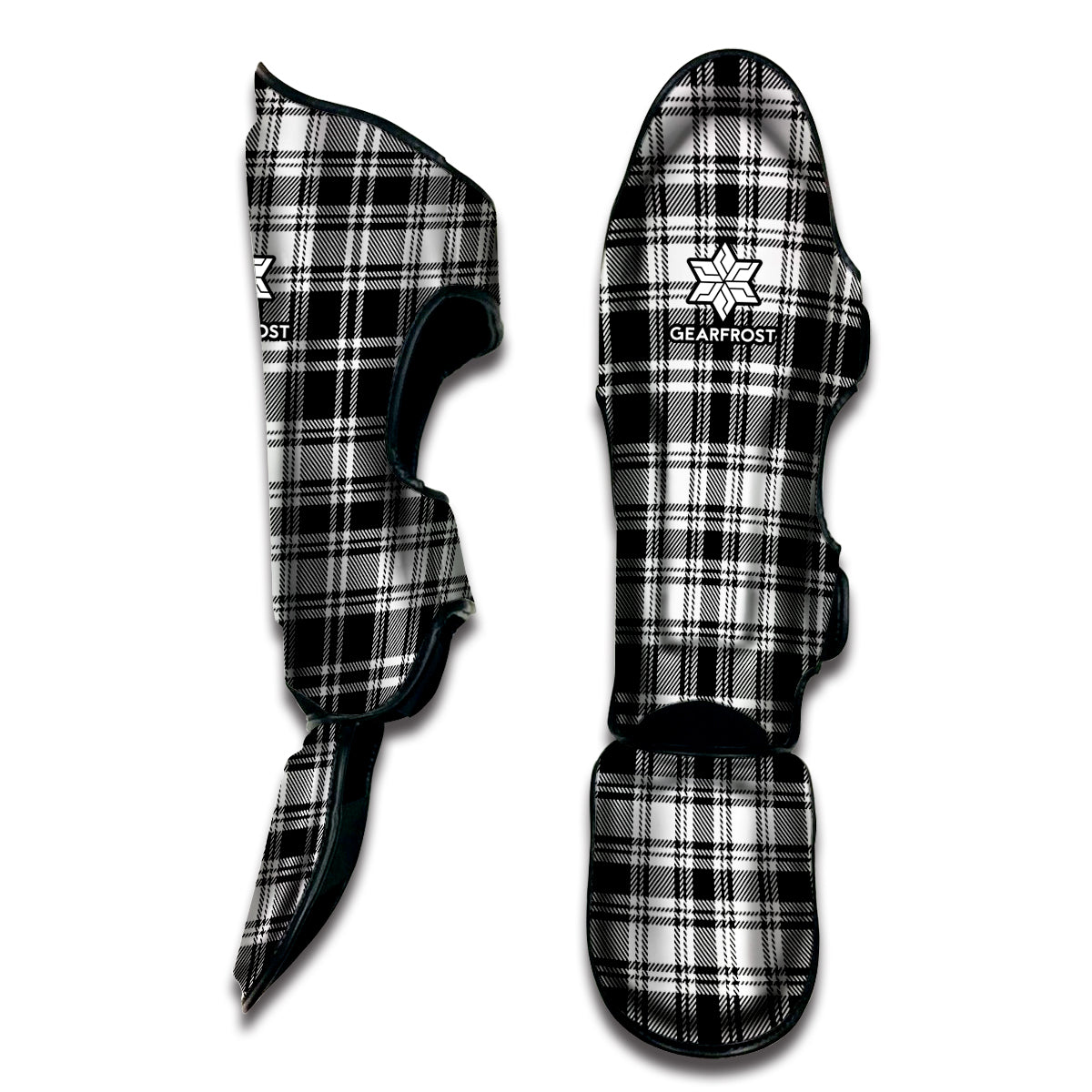 Black And White Plaid Pattern Print Muay Thai Shin Guard