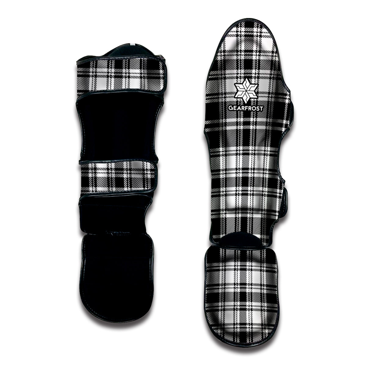 Black And White Plaid Pattern Print Muay Thai Shin Guard
