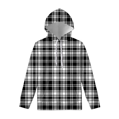 Black And White Plaid Pattern Print Pullover Hoodie