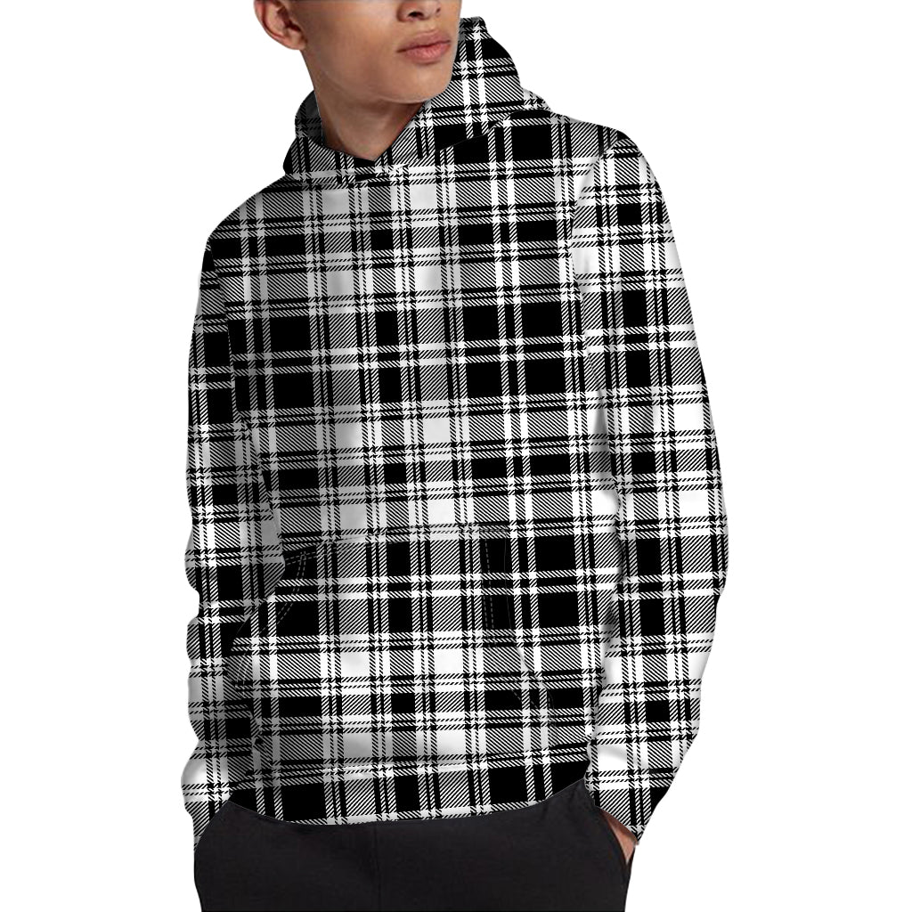 Black And White Plaid Pattern Print Pullover Hoodie