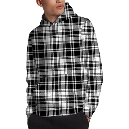 Black And White Plaid Pattern Print Pullover Hoodie