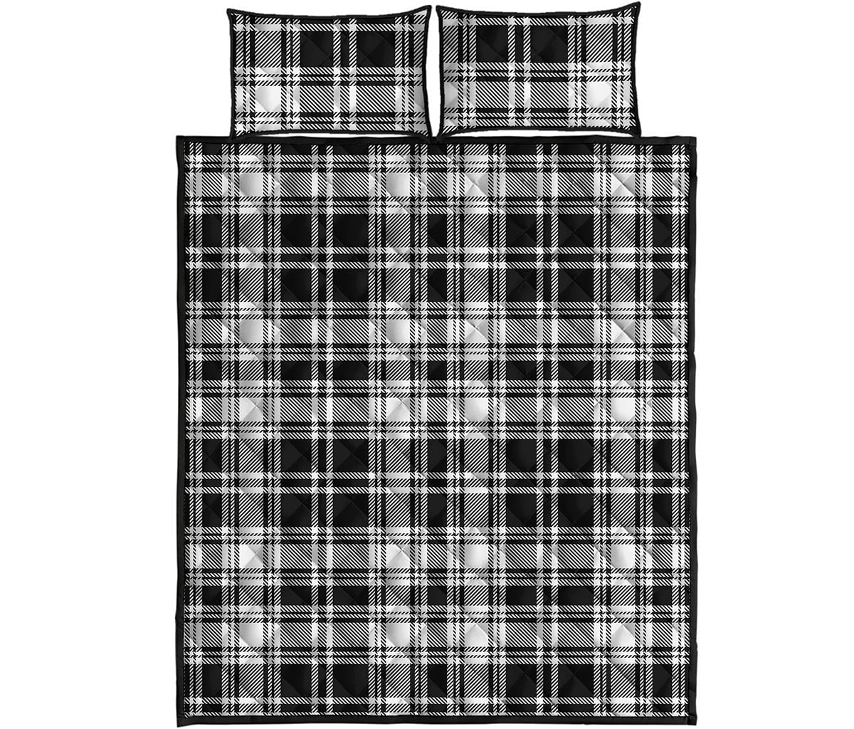 Black And White Plaid Pattern Print Quilt Bed Set