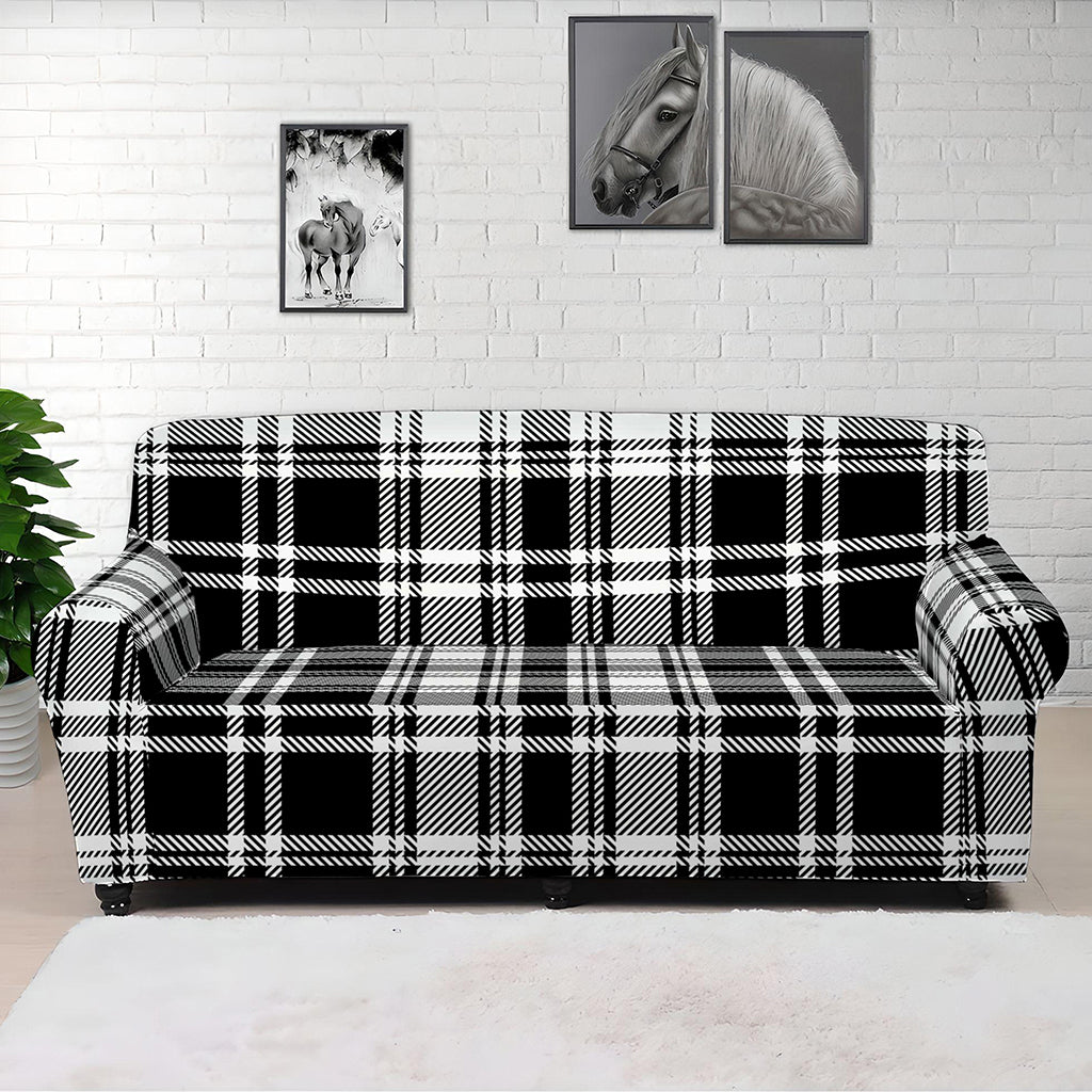 Black And White Plaid Pattern Print Sofa Cover