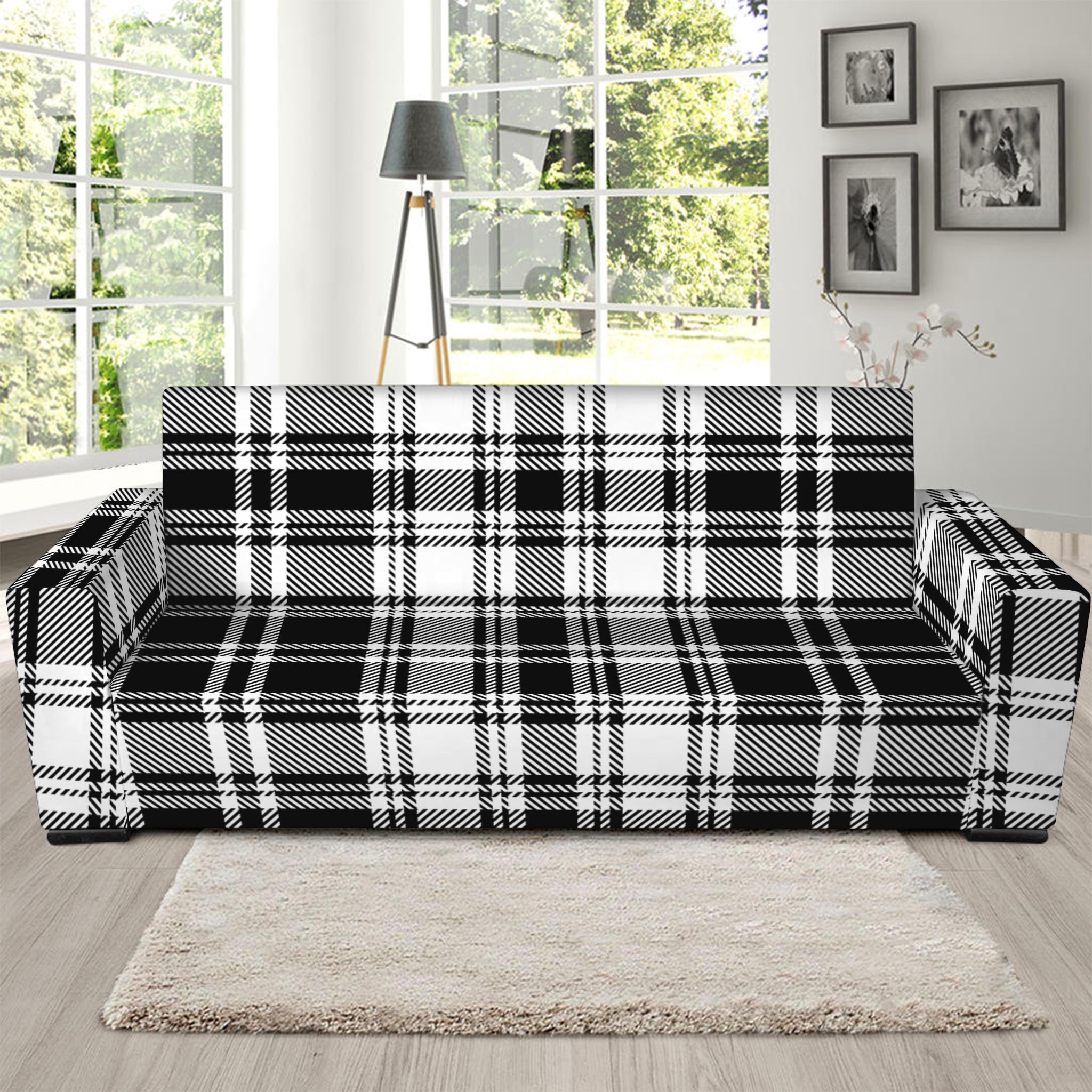 Black And White Plaid Pattern Print Sofa Slipcover