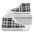 Black And White Plaid Pattern Print White High Top Sneakers