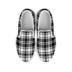 Black And White Plaid Pattern Print White Slip On Shoes