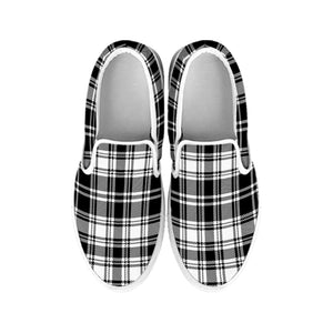 Black And White Plaid Pattern Print White Slip On Shoes