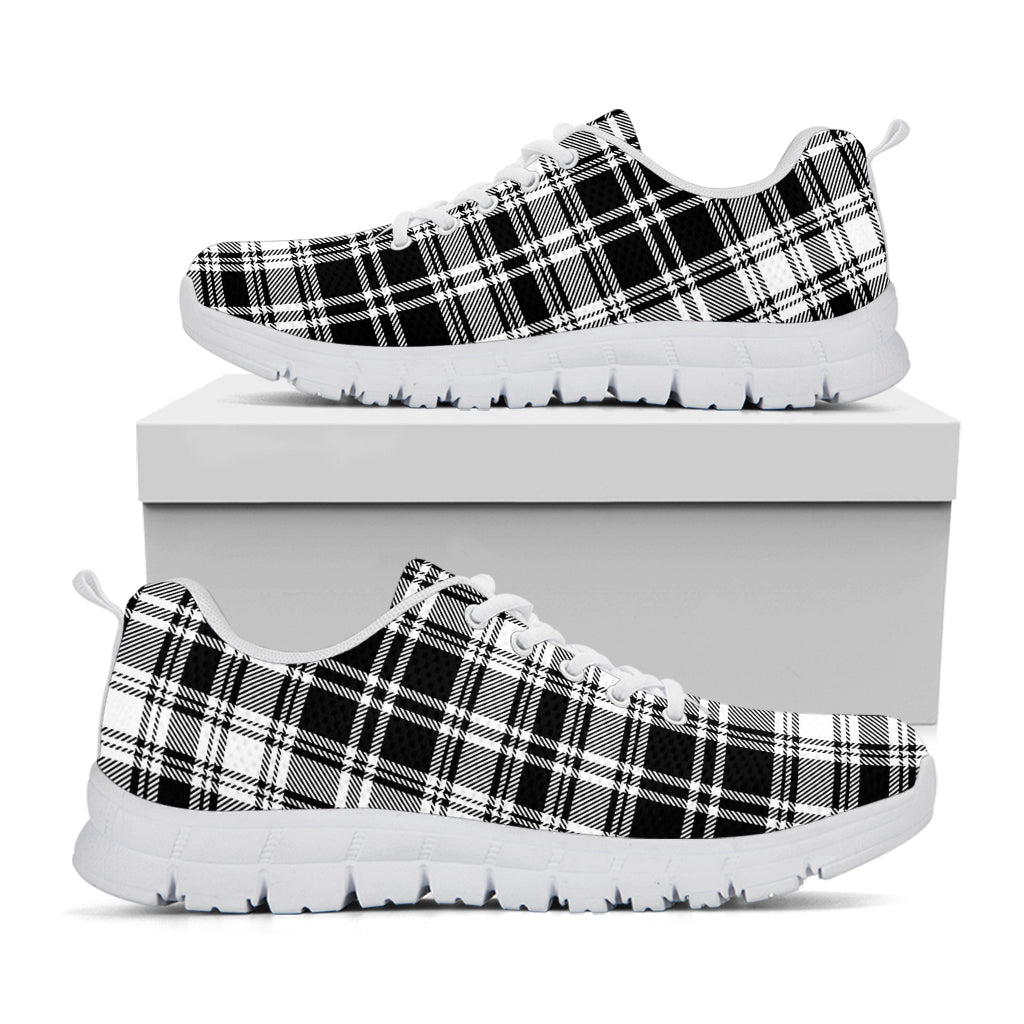 Black And White Plaid Pattern Print White Sneakers