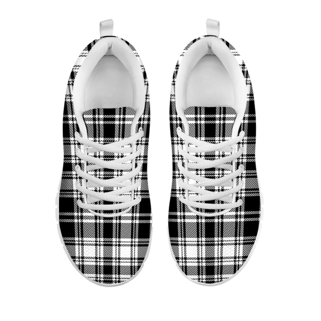 Black And White Plaid Pattern Print White Sneakers