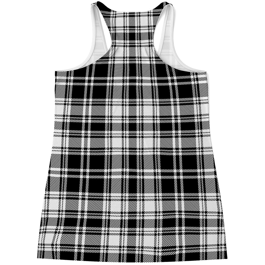 Black And White Plaid Pattern Print Women's Racerback Tank Top