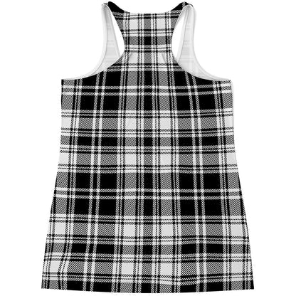 Black And White Plaid Pattern Print Women's Racerback Tank Top