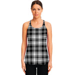 Black And White Plaid Pattern Print Women's Racerback Tank Top