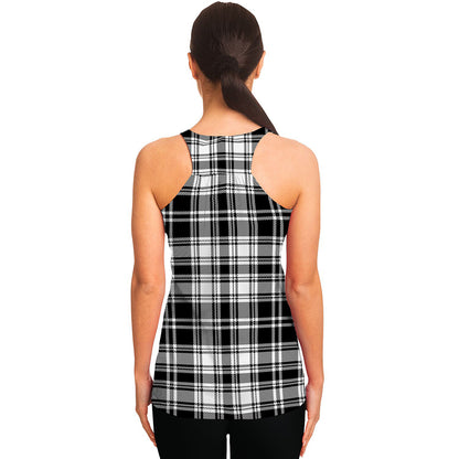 Black And White Plaid Pattern Print Women's Racerback Tank Top