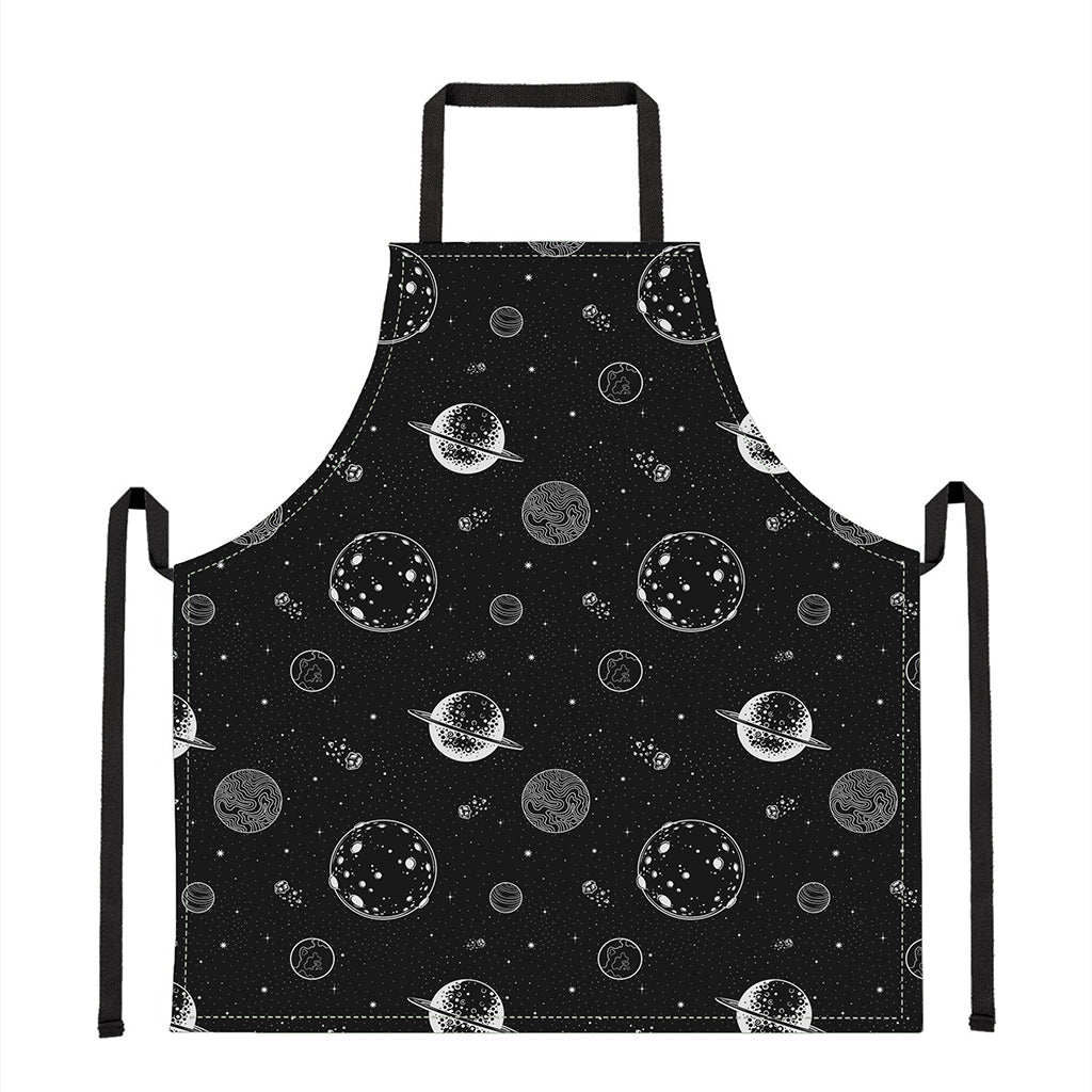 Black And White Planets Pattern Print Apron