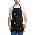 Black And White Planets Pattern Print Apron