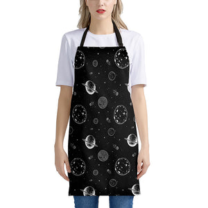 Black And White Planets Pattern Print Apron