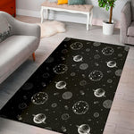 Black And White Planets Pattern Print Area Rug
