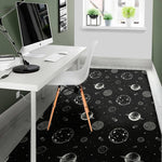 Black And White Planets Pattern Print Area Rug