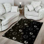 Black And White Planets Pattern Print Area Rug