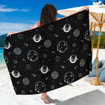 Black And White Planets Pattern Print Beach Sarong Wrap