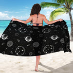 Black And White Planets Pattern Print Beach Sarong Wrap