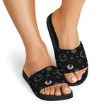 Black And White Planets Pattern Print Black Slide Sandals