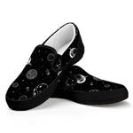 Black And White Planets Pattern Print Black Slip On Shoes