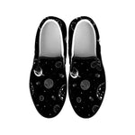 Black And White Planets Pattern Print Black Slip On Shoes
