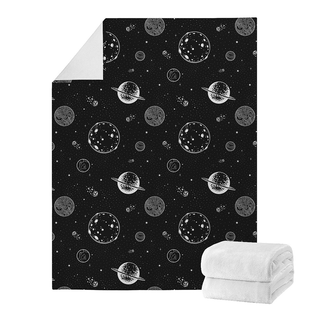 Black And White Planets Pattern Print Blanket