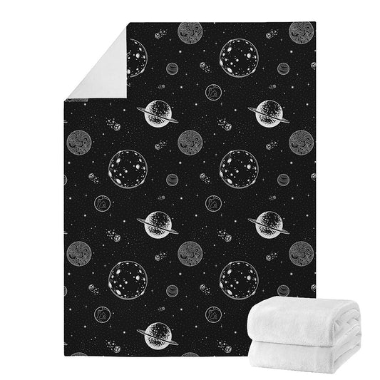 Black And White Planets Pattern Print Blanket