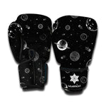 Black And White Planets Pattern Print Boxing Gloves