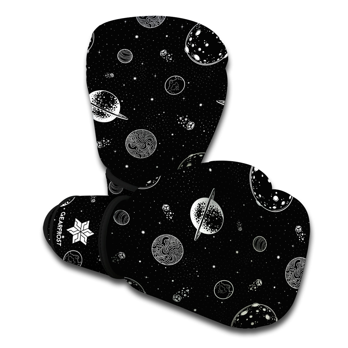 Black And White Planets Pattern Print Boxing Gloves