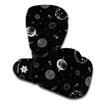 Black And White Planets Pattern Print Boxing Gloves