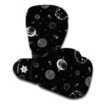 Black And White Planets Pattern Print Boxing Gloves